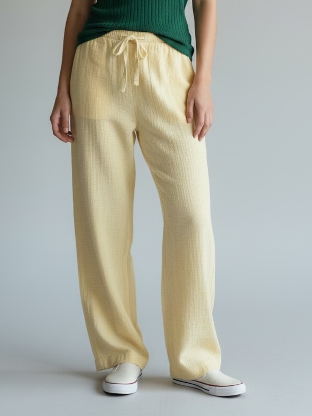 Calvin Klein Pale Yellow Drawstring Wide-Leg Pants